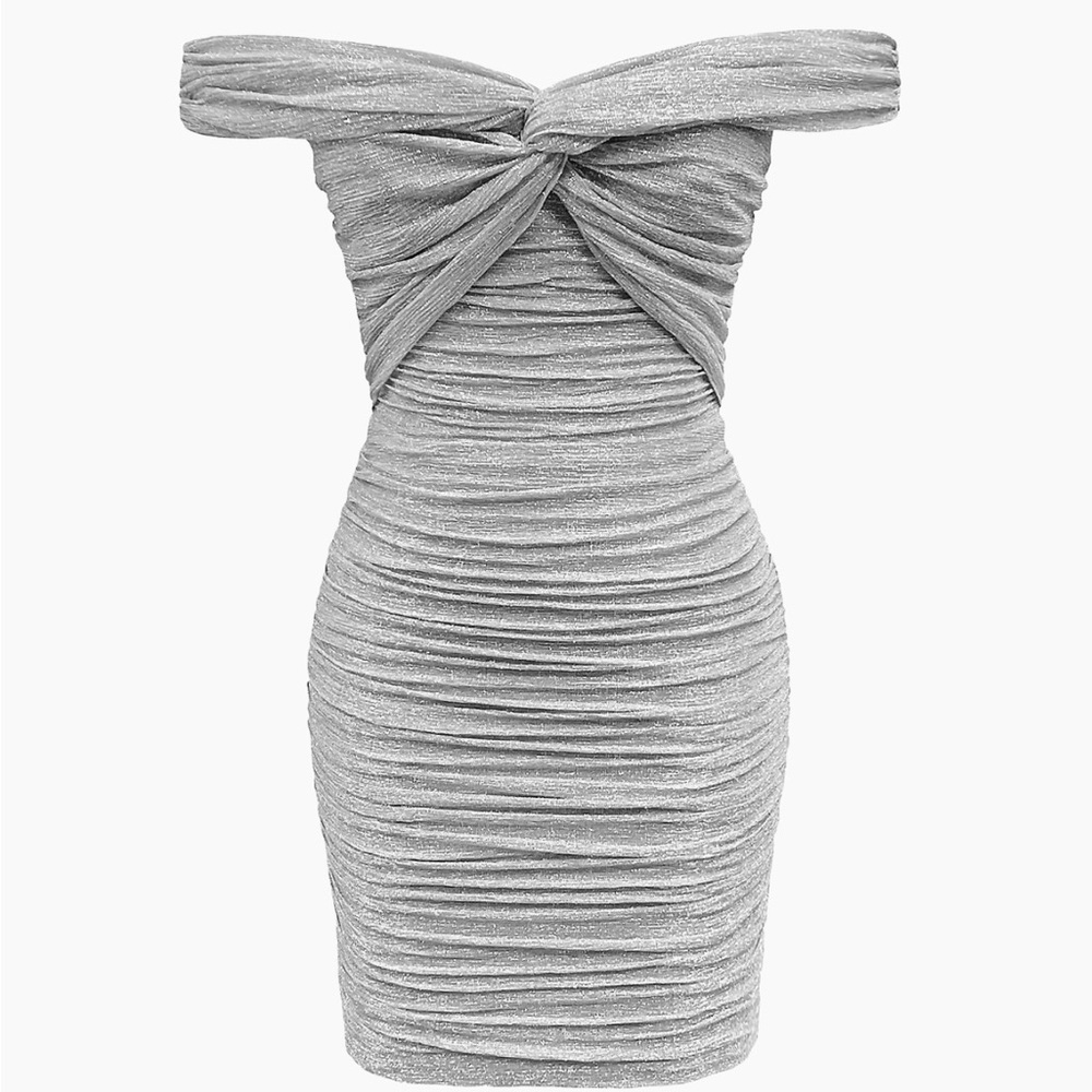 Dress the Population Dakota Metallic Knit Mini Dress Bodycon Dove Multi L NWT